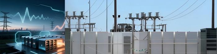 Left Conceptual Diagram of Battery Regulating the Power Grid; Right Actual Project of an Energy Storage Station Connected to the Grid.jpg Left Conceptual Diagram of Battery Regulating the Power Grid; Right Actual Project of an Energy Storage Station Connected to the Grid.jpg